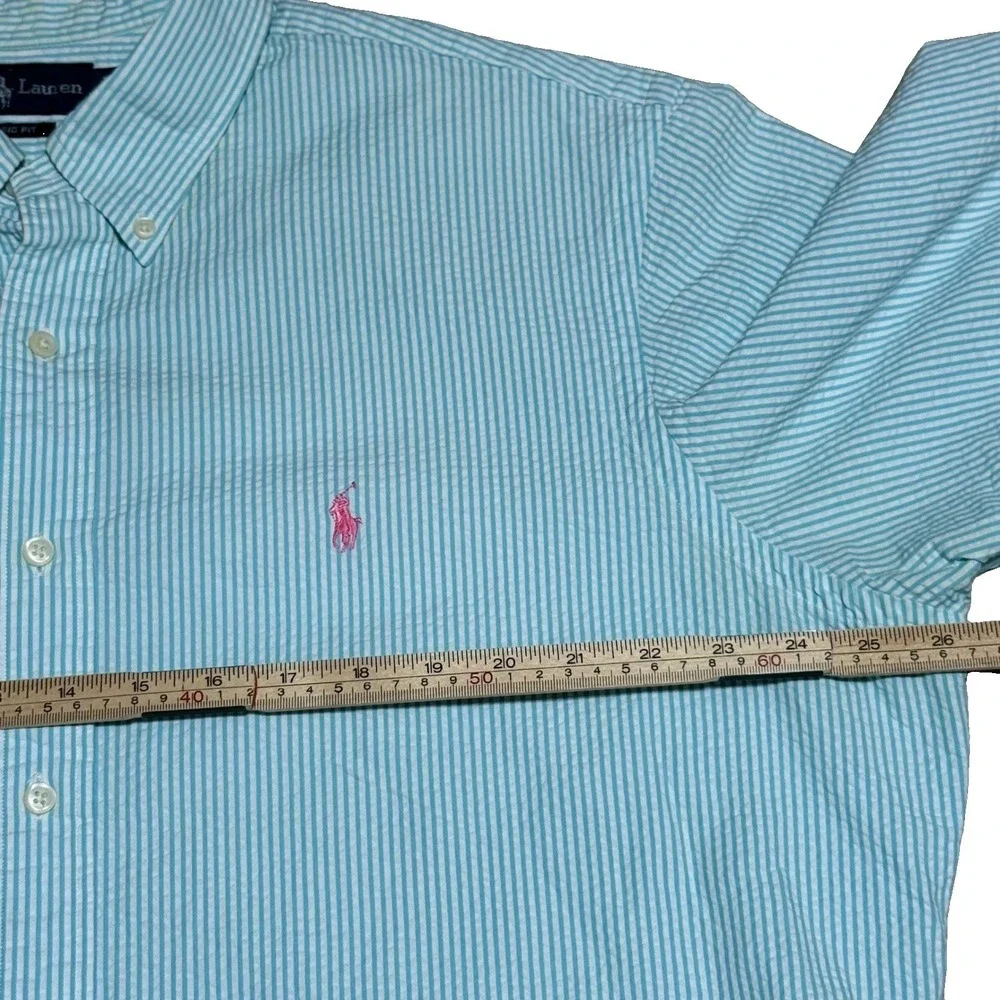 Polo Ralph Lauren Seersucker Shirt Mens XL Blue White Stripe Short Sleeve Pony